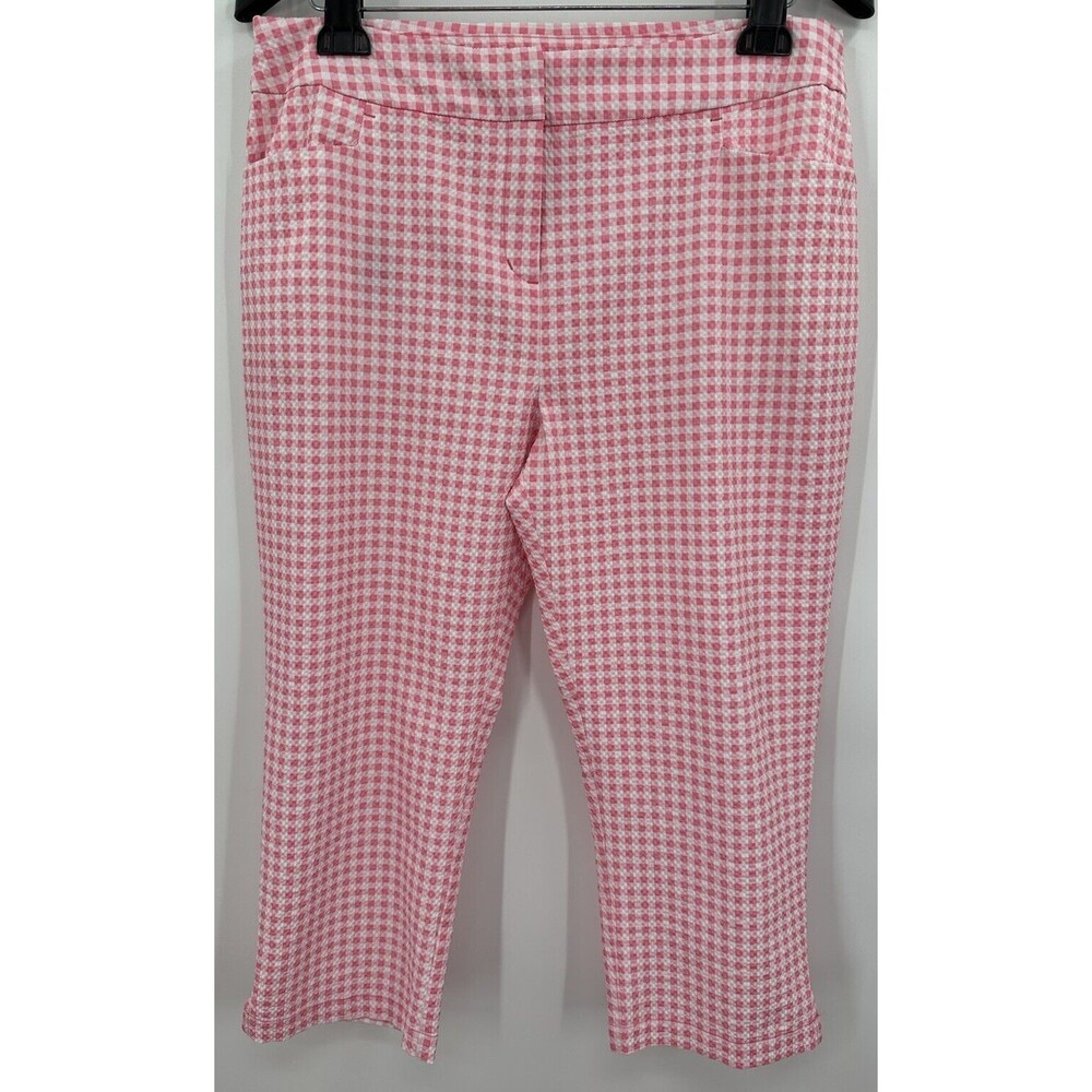 IZOD Pro Tour Cool Play Capri Golf Pants Women's Size 14 Pink Gingham Plaid EUC